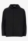 Valentino Hooded Overshirt In Tech Fabric In Navy