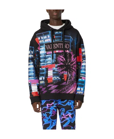 Valentino Hooded Printed Pattern Sweater In Black