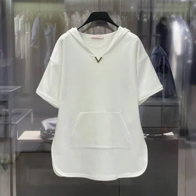 Valentino Hooded Short-sleeved Long T-shirt In White