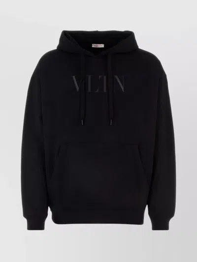 Valentino Hooded Sweatshirt With Kangaroo Pocket And Ribbed Finish In Black