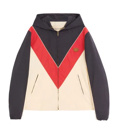 Valentino Hooded Vlogo Windbreaker Jacket In Black