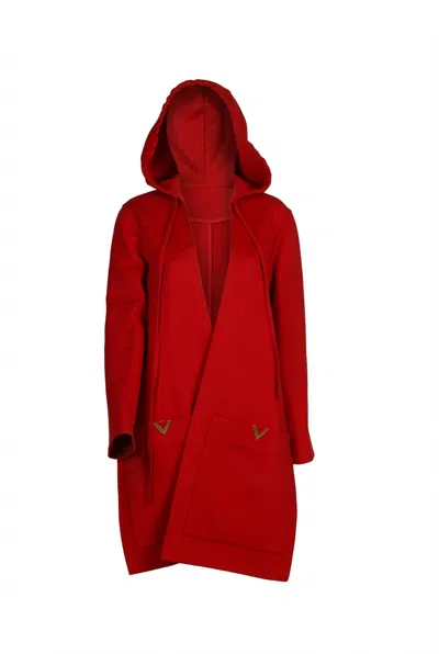 Valentino Hooded Wool Coat In Red