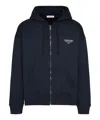 Valentino Cotton Sweatshirt With Hood Zip And Print In Blue