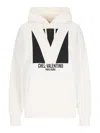 Valentino Ivory Cotton Hoodie With Large Logo In White