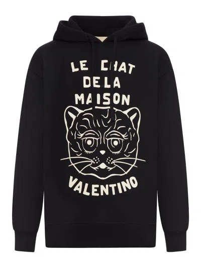 VALENTINO COTTON SWEATSHIRT WITH CHAT DE LA MAISON PATCH