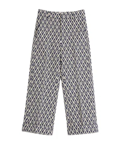 Valentino Horn Wool Casual Pants In Blue/ivory