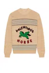 Valentino Pegasus-embroidered Striped Sweater In Sand