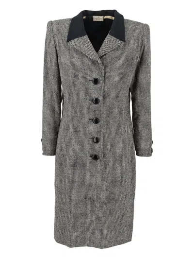 Pre-owned Valentino Houndstooth Bow-detailing Dress In Black