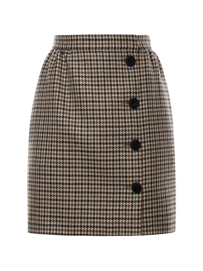 VALENTINO HOUNDSTOOTH BUTTON-DETAILS WOOL MINI SKIRT