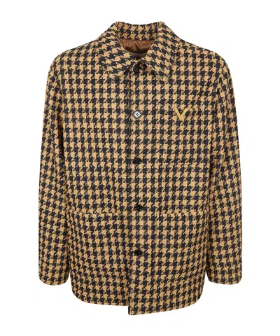 Valentino Patterned Pocket Coat In Black