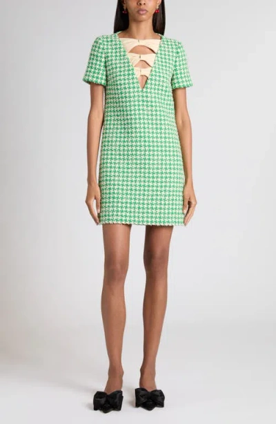 Valentino Houndstooth Cotton Blend Tweed Minidress In Green