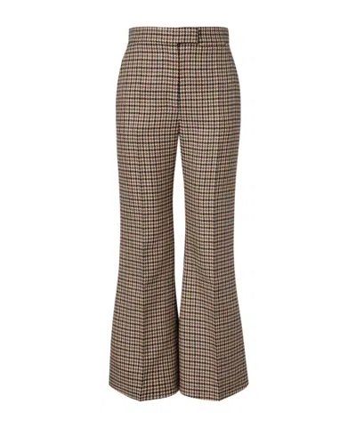 Valentino Houndstooth Cropped Virgin Wool Flared Pants In Brown