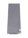 Valentino Houndstooth Pattern Scarf Fringed Edges In Gray