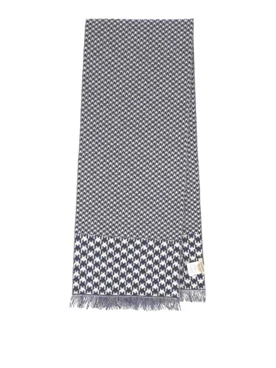 Valentino Houndstooth Pattern Scarf Fringed Edges In Gray