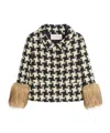 Valentino Faux-fur Macro Houndstooth Tweed Jacket In Nude