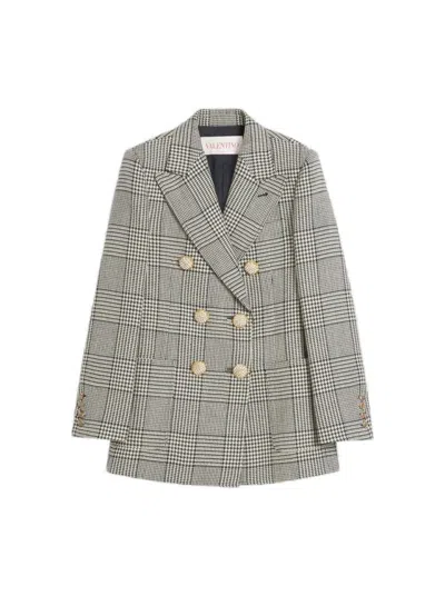 Valentino Houndstooth Wool Blazer Ivory And Black In Pattern