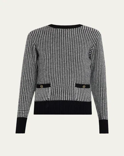 Valentino Houndstooth Wool Sweater In Ivory Black