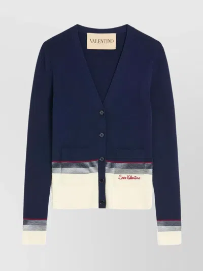 VALENTINO VALENTINO HOUSE V-NECK CARDIGAN WITH PATCH POCKETS