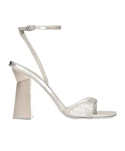 Valentino Garavani Hyper One Stud Sandal With Crystals And Microstud Embroidery 105mm In Silver
