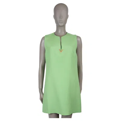 Pre-owned Valentino Ice Mint Green Wool & Silk 2024 Vlogo Crepe Mini Dress 44 L