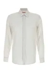 Valentino Long-sleeved Shirt In Cotton Poplin With Flower Patch In Ghiaccio