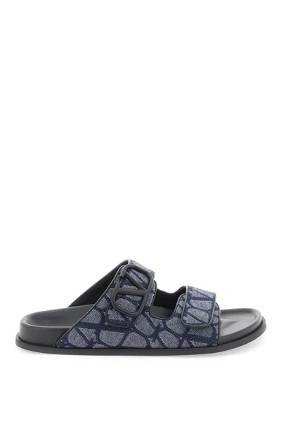 Valentino Garavani Iconic Blue Denim Slide Sandals For Men