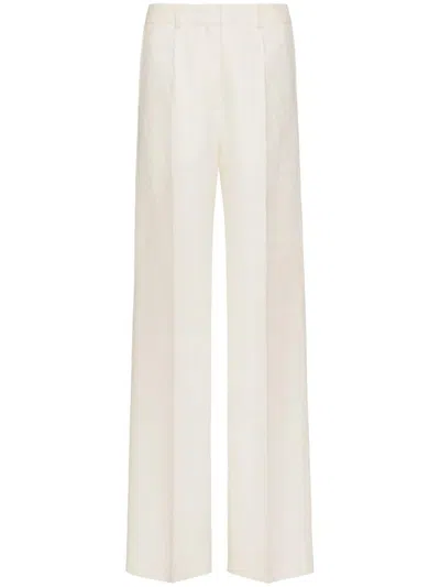 Valentino Iconic Ivory Jacquard Trousers For Women In Cream