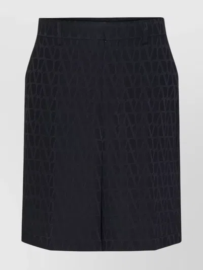 Valentino Iconic Silk Bermuda Shorts With Jacquard Motif In Black