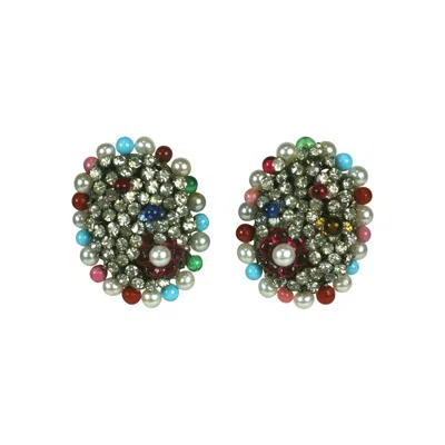 Pre-owned Valentino Garavani Iconic Valentino Earrings By Maison Gripoix In Gray