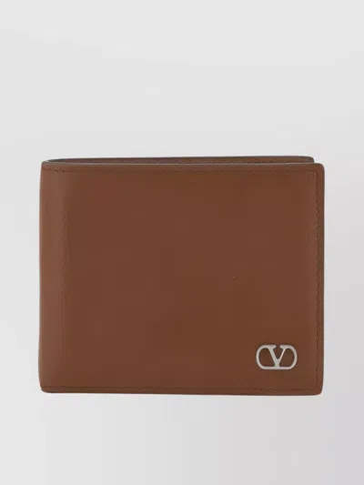 Valentino Garavani Iconic Vlogo Leather Bi-fold Billfold Wallet In Brown