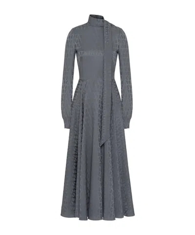 Valentino Iconograph Print Midi Dress In Gray
