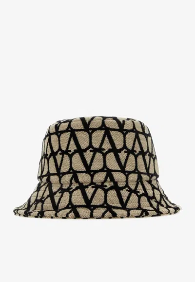 Valentino Garavani Vlogo Toile Iconographe Bucket Hat In Neutrals
