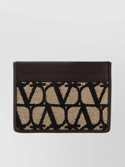 VALENTINO GARAVANI ICONOGRAPHE LEATHER AND TOILE CARD HOLDER