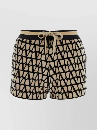 Valentino Iconographe Terry Fabric Shorts With Animal Print In Neutral