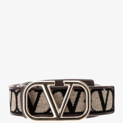 Valentino Garavani Iconographe Toile Belt H.40 Mm In Naturale/nero/fondant