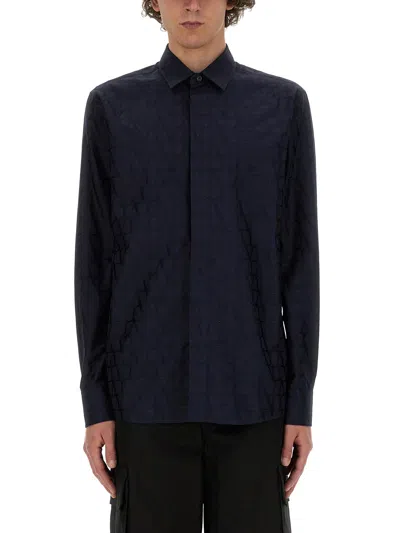 Valentino Toile Iconographe Jacquard Straight Hem Shirt In Blue
