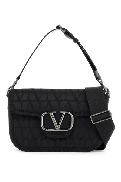 Valentino Garavani Iconographer Toile Shoulder Bag In Black