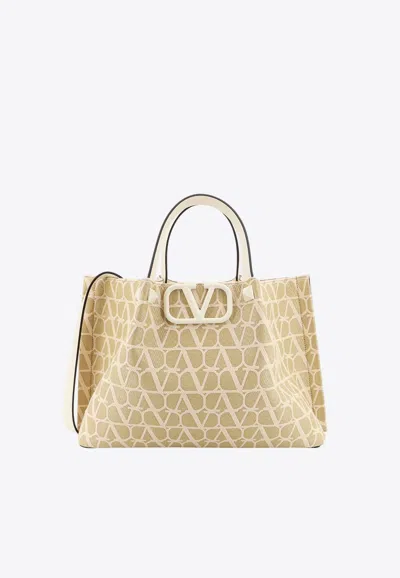 Valentino Garavani Iconographic Canvas Tote Bag In Beige