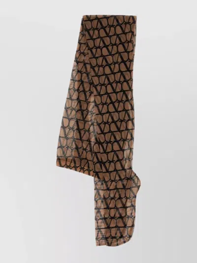 Valentino Iconographic Heart Mesh Sheer Tights In Brown