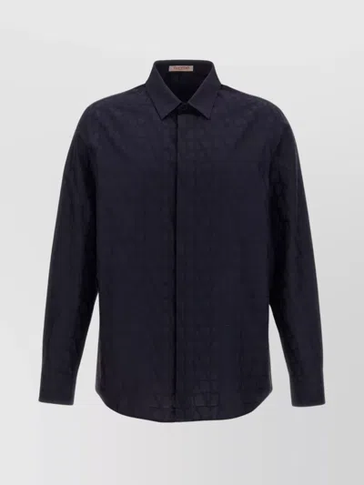 Valentino Iconographic Textured Collar Shirt In Black