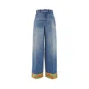 Valentino Garavani Light Blue Jeans With Logo Patch On The Back And Jacquard Cuffs In Denim Woman In Blue