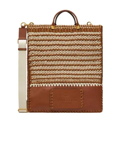 Valentino Garavani Identity Woven Tote Bag In Brown