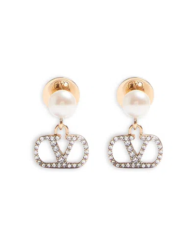 Valentino Garavani Valentino Imitation Pearl & Pave Vlogo Signature Drop Earrings In Multi