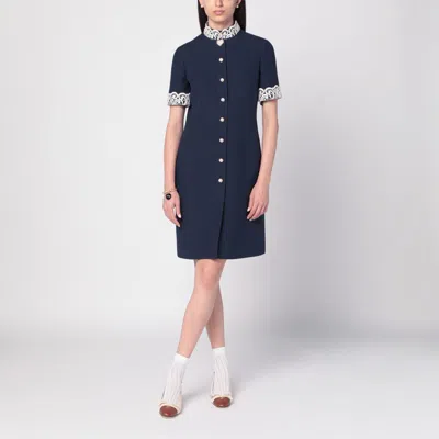 VALENTINO INDIGO BLUE DRESS WITH MACRAMÉ TRIM