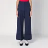 Valentino Garavani High-waisted Wide Leg Pants In Silk And Wool Indigo Women In Purple
