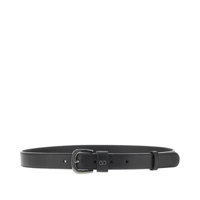Valentino Garavani Ini Vlogo Signature Leather Belt In Black