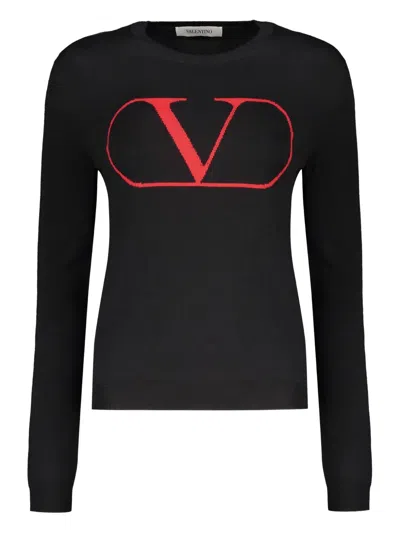 Valentino Intarsia-knit Logo Jumper In Black