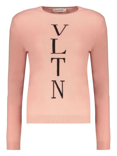Valentino Intarsia-knit Logo Jumper In Pink
