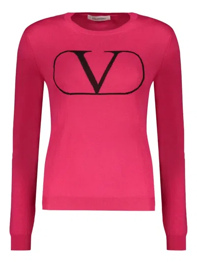 Valentino Intarsia-knit Logo Jumper In Pink