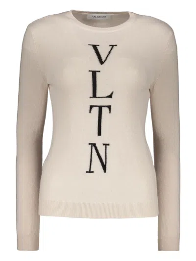 Valentino Intarsia-knit Logo Sweater In Neutral